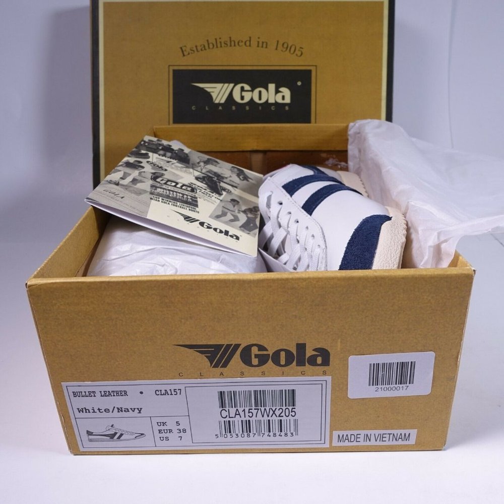Gola Bullet Leather Sneakers CLA157 White/Navy - Picture 6 of 12
